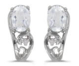 Certified 14k White Gold Oval White Topaz And Diamond Earrings