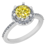1.38 Ctw I2/I3 Treated Fancy Yellow And White Diamond 14K White Gold Engagement Halo Ring