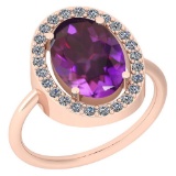 2.76 Ctw Amethyst And Diamond I2/I3 10K Rose Gold Vintage Style Ring