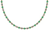 3.48 Ctw SI2/I1 Emerald And Diamond 14K Yellow Gold Necklace