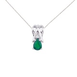 Certified 14k White Gold Emerald Pear Pendant with Diamonds