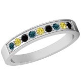 0.22 Ctw I1/I2 Treated Fancy Black ,Yellow,Blue, Diamond 14K White Gold Ring