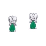 Certified 14k White Gold Pear-Shaped Emerald and Diamond Stud Earrings