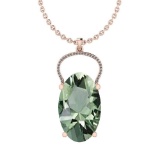 Certified 14.38 Ctw Green Amethyst And Diamond I1/I2 10K Rose Gold Pendant