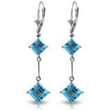 14K Solid White Gold Leverback Earrings with Blue Topaz