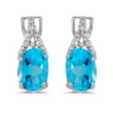 Certified 10k White Gold Oval Blue Topaz And Diamond Earrings 1.34 CTW