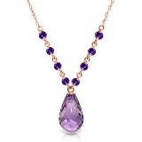 14K Solid Rose Gold Necklace with Natural Purple Amethysts