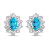 Certified 10k White Gold Oval Blue Topaz And Diamond Earrings 0.39 CTW