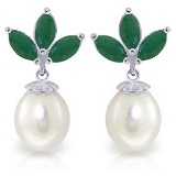 9.5 Carat 14K Solid White Gold Dangling Earrings pearl Emerald