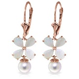 6 Carat 14K Solid Rose Gold Leverback Earrings Opal pearl