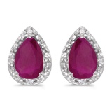 Certified 14k White Gold Pear Ruby And Diamond Earrings