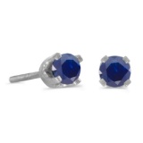 Certified 3 mm Petite Round Sapphire Stud Earrings in 14k White Gold 0.18 CTW