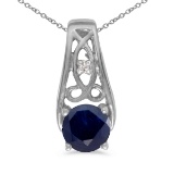 Certified 14k White Gold Round Sapphire And Diamond Pendant