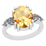 1.74 Ctw I2/I3 Citrine And Diamond 10K White Gold Victorian Style Ring