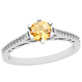 0.66 Ctw Citrine And Diamond I2/I310K White Gold Vintage Style Ring