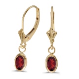 Certified 14k Yellow Gold Oval Garnet Bezel Lever-back Earrings