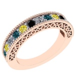 0.75 Ctw I2/I3 Multi Treated Fancy yellow,Blue,Black,White diamond 14K Rose Gold Filigree Style Band