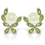 3.25 Carat 14K Solid White Gold Stud Earrings Natural Peridot pearl