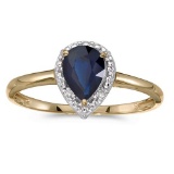Certified 14k Yellow Gold Pear Sapphire And Diamond Ring