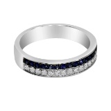 Certified 14k White Gold Double Sapphire Channel Band 0.46 CTW