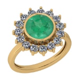 2.87 Ctw VS/SI1 Emerald And Diamond 14K Yellow Gold Vintage Style Ring