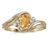 Certified 14k Yellow Gold Oval Citrine And Diamond Ring