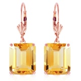 14K Solid Rose Gold Leverback Earrings with Citrines