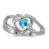 Certified 14k White Gold Round Blue Topaz And Diamond Heart Ring 0.27 CTW