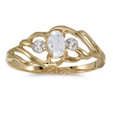 Certified 14k Yellow Gold Oval White Topaz And Diamond Ring