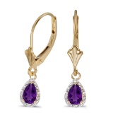 Certified 14k Yellow Gold Pear Amethyst And Diamond Leverback Earrings