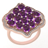 5.26 Ctw I2/I3 Amethyst And Diamond 10K Rose Gold Vintage Style Ring