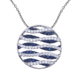 Certified 14k White Gold Sapphire and Diamond Circle Pendant