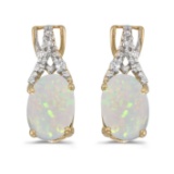 Certified 14k Yellow Gold Oval Opal And Diamond Earrings