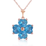 3.8 Carat 14K Solid Rose Gold Heart Cluster Blue Topaz Necklace