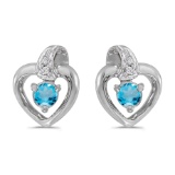 Certified 10k White Gold Round Blue Topaz And Diamond Heart Earrings 0.23 CTW