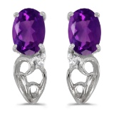 Certified 14k White Gold Oval Amethyst And Diamond Earrings