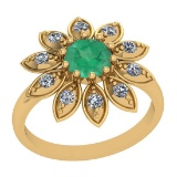 0.74 Ctw Emerald And Diamond I2/I3 14K Yellow Gold Vintage Style Ring