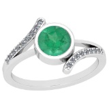 1.10 Ctw Emerald And Diamond I2/I3 14K White Gold Vintage Style Ring