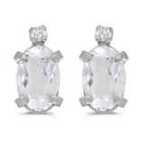 Certified 14k White Gold Oval White Topaz And Diamond Earrings