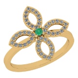 0.38 Ctw I2/I3 Emerald And Diamond 14K Yellow Gold Ring