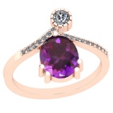 3.45 Ctw Amethyst And Diamond I2/I3 10k Rose Gold Vintage Style Ring