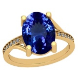 5.33 Ctw VS/SI1 Tanzanite And Diamond Platinum 14K Yellow Gold Plated Vintage Style Ring