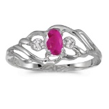 Certified 10k White Gold Oval Ruby And Diamond Ring