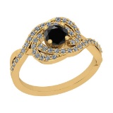 0.86 Ctw I2/I3 Treated Fancy Black And White Diamond 14K Yellow Gold Cluster Bridal Wedding Ring