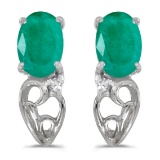 Certified 14k White Gold Oval Emerald And Diamond Earrings