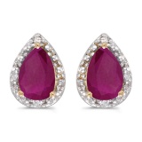 Certified 10k Yellow Gold Pear Ruby And Diamond Earrings 1.02 CTW