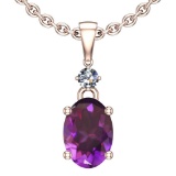 4.25 Ctw Amethyst And Diamond I2/I3 14K Rose Gold Victorian Style Pendant