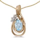 Certified 14k Yellow Gold Oval Aquamarine And Diamond Teardrop Pendant