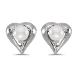 Certified 14k White Gold Pearl Heart Earrings