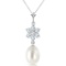 4.53 Carat 14K Solid White Gold Necklace Natural pearl, Aquamarine Diamond